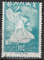 GREECE 1945 Glory Key Value 100 Dr. Light Blue Vl. 584 With Displaced Perforation - Oblitérés