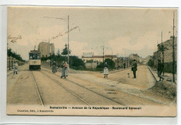 93 ROMAINVILLE Tirage Couleur 1908 Tramway Electtrique Jaune Avenue République Boulevard Genevoil écrite Edit   D05 2023 - Romainville