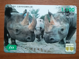 T-404 - JAPAN, Japon, Nipon, Carte Prepayee, Prepaid Card, Animal, Rhinocéros - Altri & Non Classificati