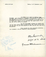 Lettre Signée Par Roger Verlomme Préfet De La Seine En 1947 Et Son épouse Yvonne Verlomme - Non Classés