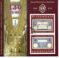 ROMANIA 2010 : ROMANIAN NATIONAL BANK130 YEARS - BANKNOTE, Used Souvenir Block - Registered Shipping! - Usado