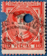 Spain 1876 Alfonso XII 10 Pta Telegraph Cancel - Gebraucht