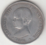 5 PESETAS (DURO DE PLATA) DE 1890 90* ALFONSO XIII PELON - Primeras Acuñaciones