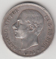 5 PESETAS (DURO DE PLATA) DE 1884 ALFONSO XII SIN ESTRELLAS - Premières Frappes