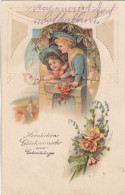 E1276) KINDER Am FENSTER - Mädchen Mit Taschentuch - Glückwunsch Zum GEBURTSTAG - Präge AK 1919 - Anniversaire