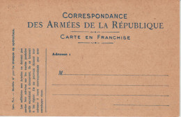 Carte En Franchise Infanterie Neuve Correspondance Des Armées De La République - Guerra Del 1914-18