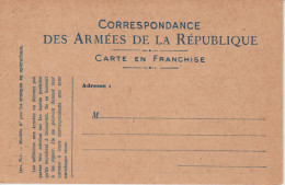 Carte En Franchise Infanterie Neuve Correspondance Des Armées De La République - Oorlog 1914-18