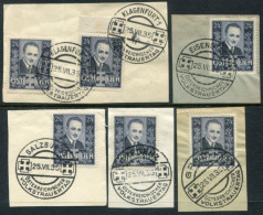 AUSTRIA 1935 Dolfuss Mourning Used On Pieces With Five Different Postmarks.  Michel 590 - Gebraucht