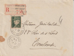 Lettre Recommandée 1943 De Campagne Sur Arize Pour Toulouse Avec 523 Seul Sur Lettre - 1921-1960: Modern Period