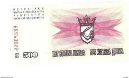 *bosnia- Herzegovina  500 Dinara 1992   14  Unc - Bosnia And Herzegovina