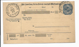 Württemberg AU 44 - 20 Pf  Ziffer Postanweisungs-Umschlag  M. Blanko Stempel Stuttgart No. 11 - Andere & Zonder Classificatie