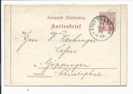 Württemberg K 1/02 -  10 Pf. Ziffer Kartenbrief M. Rand V. Stuttgart N. Göppingen Bedarfsverwendet - Autres & Non Classés