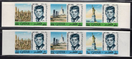 QATAR(1966) J.F. Kennedy. Two Imperforate Strips Of 3 With Tabs. Scott Nos 119,119b. Michel Nos 253b,255b. - Qatar
