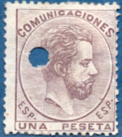 Spain 1872  Amadeo I 1 Peseta Telegraph Cancel - Gebraucht