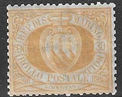 SAN MARINO - 1892 - ORDINARIA  - C 30 ARANCIO - NUOVO  MNH** (YVERT 16 - MICHEL 16 - SS 16) - Neufs