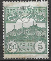 SAN MARINO -1903 - MONTE TITANO - 5 CENT VERDE - NUOVO LINGUELLATO  MH* (YVERT 35 - MICHEL 35 - SS 35) - Neufs