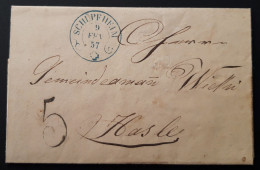 SCHWEIZ SUISSE SVIZZERA. 1857. BRIEF MIT SELTENEM UND SCHÖNEM BLAUEN STEMPEL "SCHÜPFHEIM". SEHR INTERESSANT. - Briefe U. Dokumente