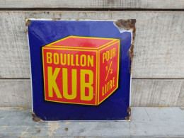 Ancienne Plaque Émaillée Bouillon KUB Émail Jean - Alimentare