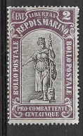 SAN MARINO -1918 - STATUA LIBERTA' - 2 CENT - NUOVO MNH ** (YVERT 53 - MICHEL 53- SS 54) - Neufs