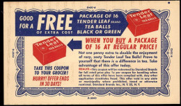 U.S.A.(1950) Boxes Of Tea. One Cent Postal Card With Advertising. "Tender Leaf Tea." - 1941-60