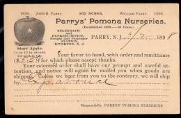 U.S.A.(1898) Apple. Nursery. One Cent Postal Card With Advertising. "Parry's Pomona Nurseries." - ...-1900