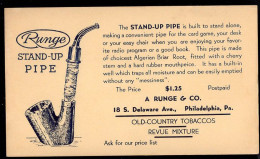 U.S.A.(1920) Pipe. Postal Card With Illustrated Ad For Runge Stand-up Pipe, Made From Algerian Briar Root. A. Runge Co, - 1901-20