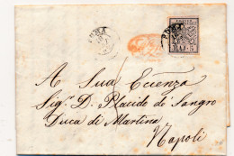 1852 Sassone N° 6 LAC Roma à Napoli. - Etats Pontificaux