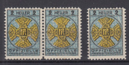 Austria ⁕ WAR CARE, Official War Relief Fund 2 HELLER, KRIEGSFÜRSORGE ⁕ 3v MNH - Charity Stamp - Cinderella - Erinnophilie