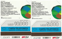 COPPIA SCHEDE TELEFONICHE USATE 229-30 RELAZIONE STATO AMBIENTE (678 - Pubbliche Speciali O Commemorative