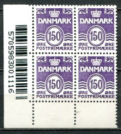 Dänemark Denmark Postfrisch/MNH Year 2002 - Wavy Lines Definitives, Barcode Block Of 4 - Neufs