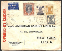 1942 India - USA, Airmail Censored Letter Sent To New York. - 1936-47  George VI