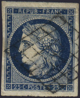 25c Cérès Bleu Foncé De 1850 Oblitéré SUPERBE (Y&T N° 4a, Cote 75€) - 1849-1850 Cérès