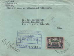 Cuba 1938 Havana Overprint Train Railways 1837-1937 Registered Cover Judaica Jewish Sanatorium Denver - Cartas & Documentos