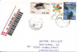 Spain Registered Cover Sent To Denmark 17-2-2004 With Topic Stamps And ATM Frama Label - Lettres & Documents