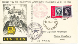 Luxembourg Postcard First Helicopter Flight Luxembourg - Strabourg 31-5-1952 Centilux Card - Covers & Documents