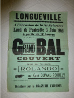 Longueville Saint-Sylvestre 1963,  Bal Rolando, Affiche Originale 30 X 40 Env ; A 34 - Afiches