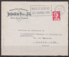 GRANDS VINS DE BOURGOGNE Sur Lettre Pub De NUITS-St-GEORGES Le 5 5 1956 Avec Oméc Sécap Et Mne De MULLER 15F - Briefe U. Dokumente