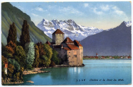 LA SUISSE : CHILLON ET LA DENT DU MIDI / TPO CACHET AMBULANT 1363, 1919 / SEVENOAKS, QUAKERS HALL (FINDLAY) - Chemins De Fer