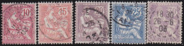 France  .  Y&T   .    124/128      .   O      .    Oblitéré - 1900-02 Mouchon