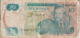 BILLETE DE SEYCHELLES DE 10 RUPEES DEL AÑO 1976 (BANKNOTE) CARACOLA-SEA SHELL - Seychelles