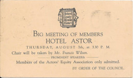 BIG MEETING OF MEMBERS HOTEL ASTOR .................... - Cafes, Hotels & Restaurants