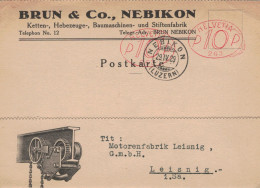 Brun & Co Nebikon Luzern Ketten & Hebezeuge 1929 > Motorenfabrik Leisnig Sachsen - Illustrierte Karte - Angebotslegung - Frankiermaschinen (FraMA)
