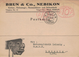 Brun & Co Nebikon Luzern Ketten & Hebezeuge 1929 > Motorenfabrik Leisnig Sachsen - Illustrierte Karte - Angebotslegung - Postage Meters