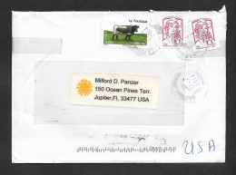 EL)2014 FRANCE, COW OF THE FRENCH REGION, THE 70TH ANNIVERSARY OF THE MARIANNE STAMPS, CIRCULATED COVER TO JUPITER USA, - Used Stamps