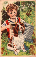 G8997 - Glückwunschkarte - Junge Mit Akkordeon Hund Dog - Anniversaire