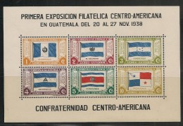 GUATEMALA - 1938 Yvert Bloc # 2 - Primera Exposicion Filatelica - FLAGS - Souvenir Sheet **MINT NH - Guatemala