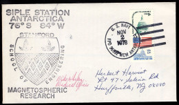 U.S.A.(1978) Stanford University Logo. Envelope With Cachet Of Siple Station, Antarctica Magnetospheric Research Group, - Cartes Souvenir