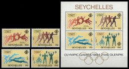 Seychellen 1984 - Mi-Nr. 563-566 & Block 24 ** - MNH - Olympia Los Angeles - Seychelles (1976-...)