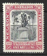 BARBADOS....KING EDWARD VII..(1901-10..)...."..NELSON...".....1/-.....SG151.....(CAT.VAL £50..)......VFU.. - Barbados (...-1966)