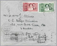 LUXEMBOURG -1953 AIRMAIL To BRAZIL - 2F & 9F Royal Marriage To Sao Paulo - Storia Postale